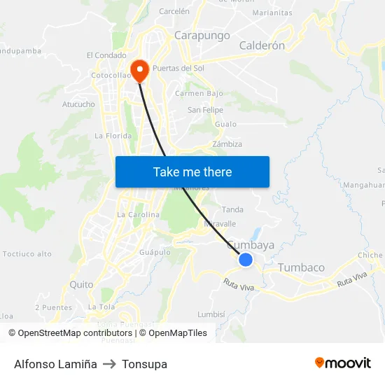 Alfonso Lamiña to Tonsupa map