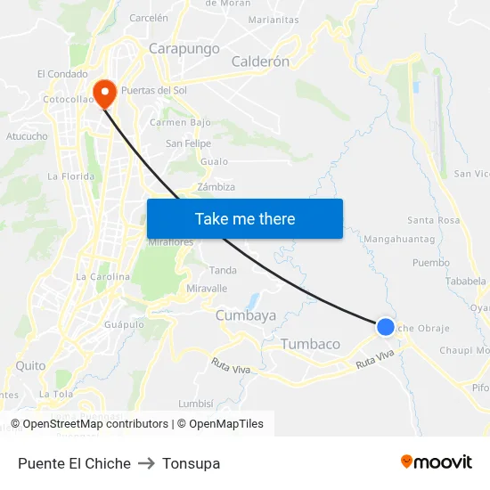 Puente El Chiche to Tonsupa map