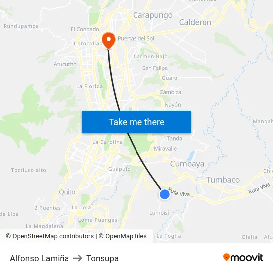 Alfonso Lamiña to Tonsupa map