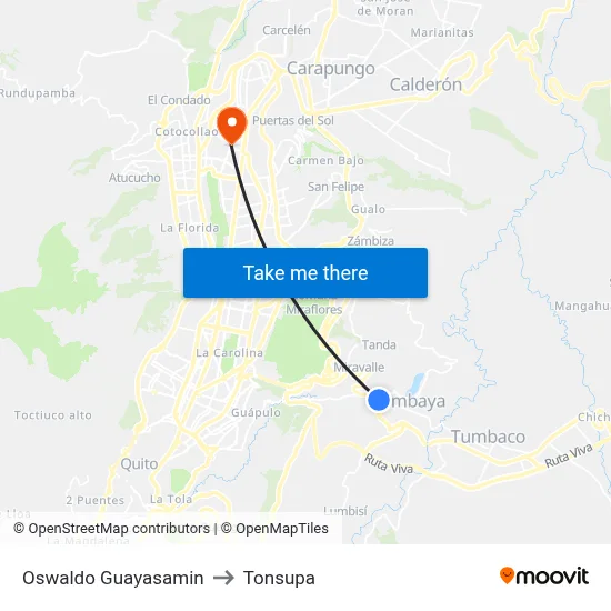 Oswaldo Guayasamin to Tonsupa map