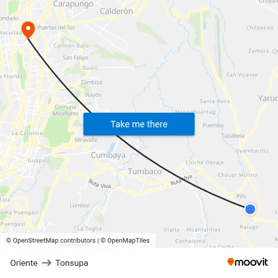 Oriente to Tonsupa map