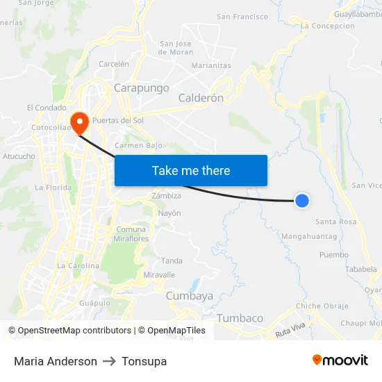 Maria Anderson to Tonsupa map