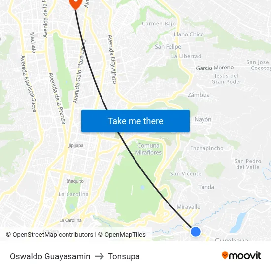 Oswaldo Guayasamin to Tonsupa map