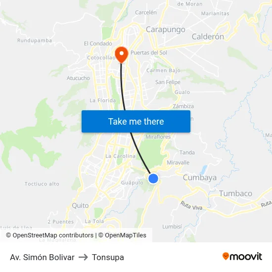 Av. Simón Bolivar to Tonsupa map