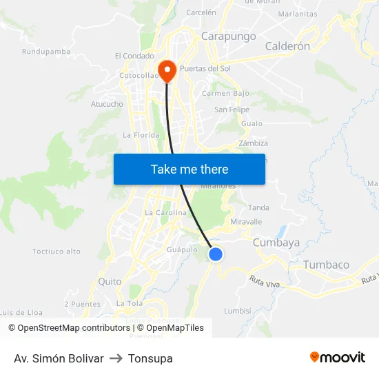 Av. Simón Bolivar to Tonsupa map