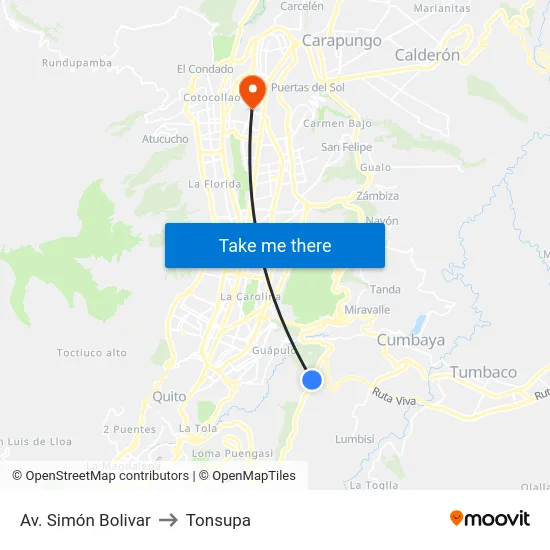 Av. Simón Bolivar to Tonsupa map