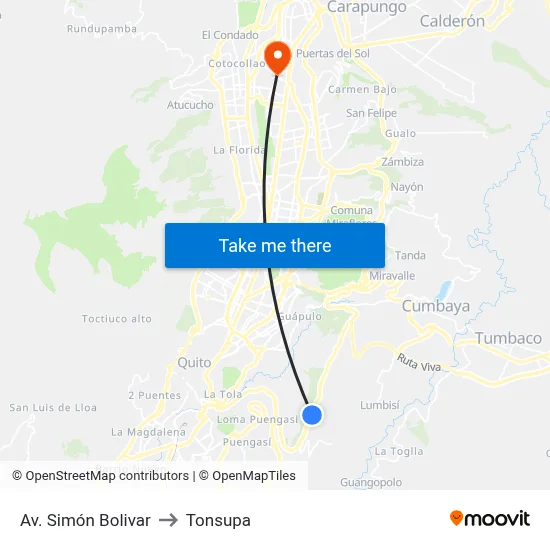 Av. Simón Bolivar to Tonsupa map