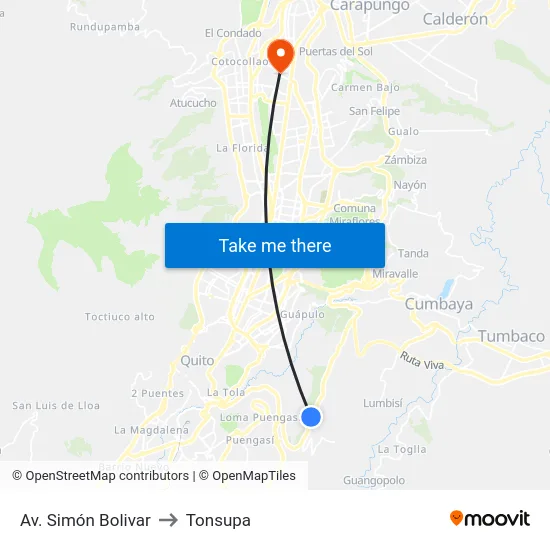 Av. Simón Bolivar to Tonsupa map