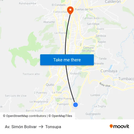 Av. Simón Bolivar to Tonsupa map