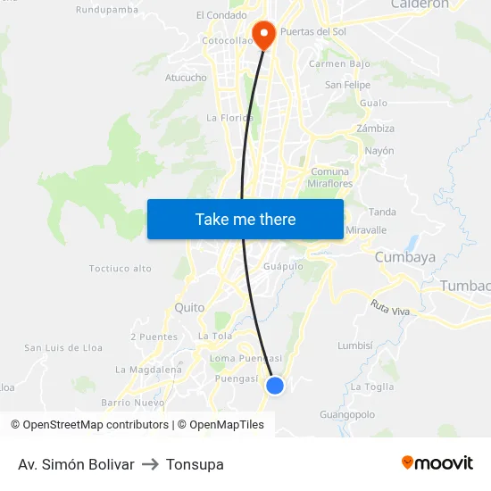 Av. Simón Bolivar to Tonsupa map