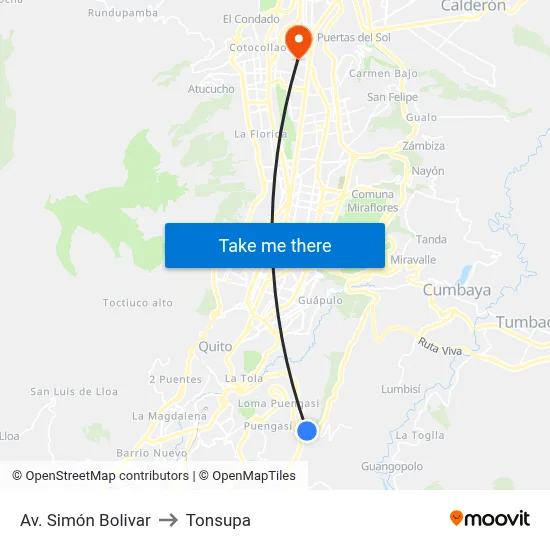 Av. Simón Bolivar to Tonsupa map