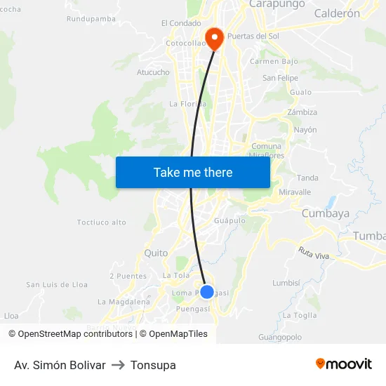 Av. Simón Bolivar to Tonsupa map