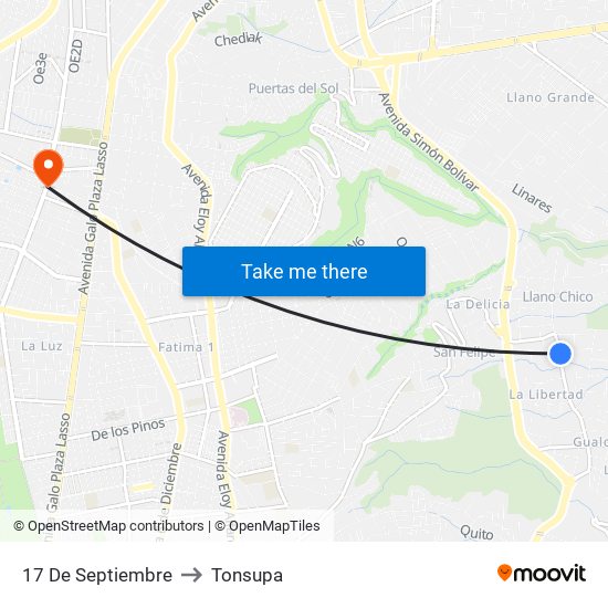 17 De Septiembre to Tonsupa map