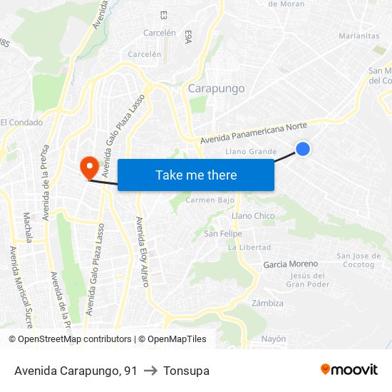 Avenida Carapungo, 91 to Tonsupa map