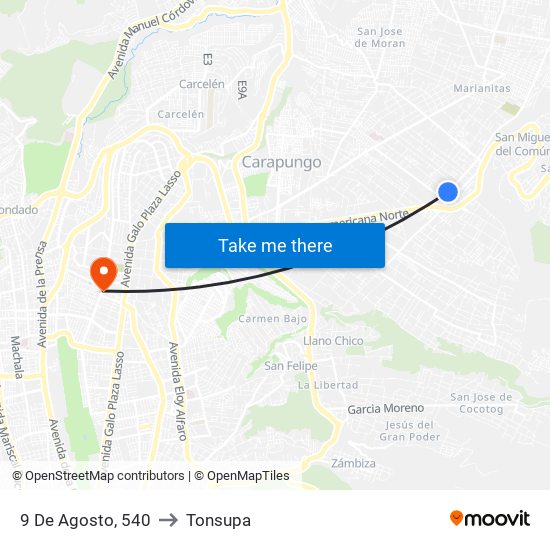 9 De Agosto, 540 to Tonsupa map
