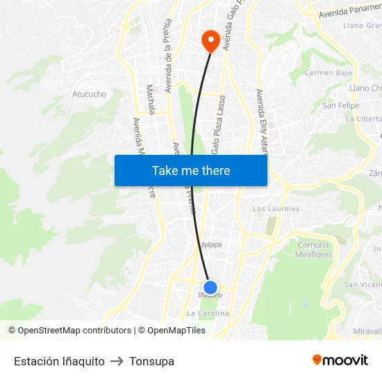 Estación Iñaquito to Tonsupa map