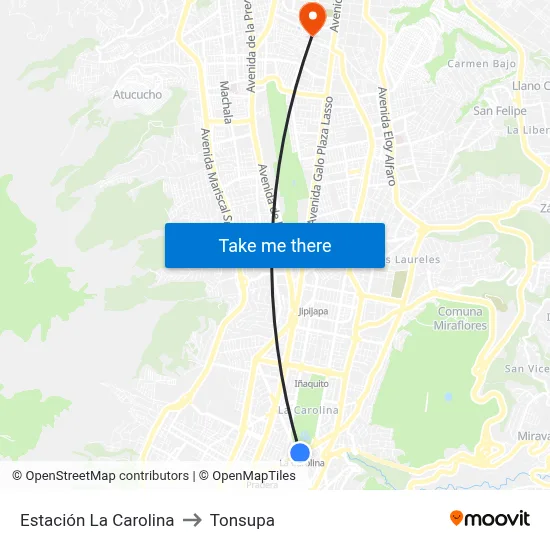 Estación La Carolina to Tonsupa map