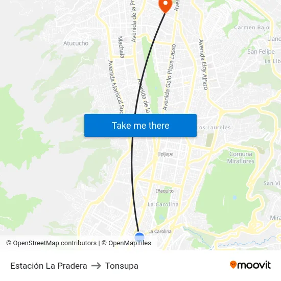 Estación La Pradera to Tonsupa map