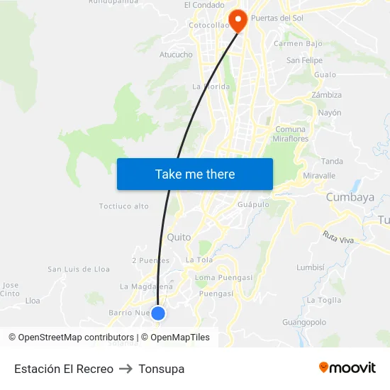 Estación El Recreo to Tonsupa map