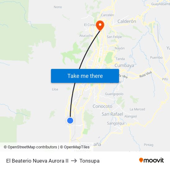 El Beaterio Nueva Aurora II to Tonsupa map