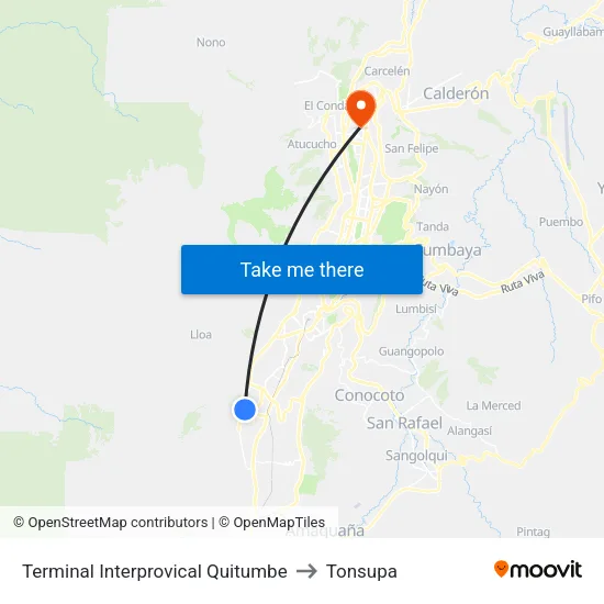 Terminal Interprovical Quitumbe to Tonsupa map