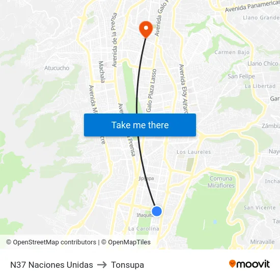 N37 Naciones Unidas to Tonsupa map