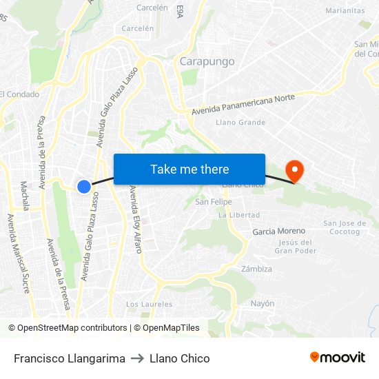 Francisco Llangarima to Llano Chico map