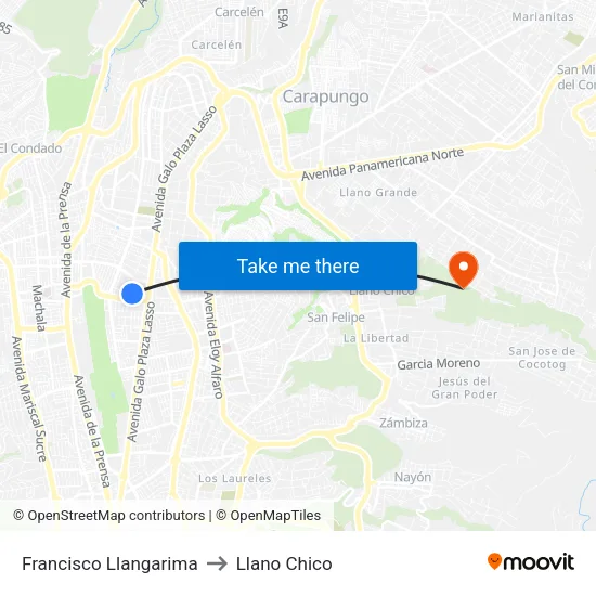 Francisco Llangarima to Llano Chico map