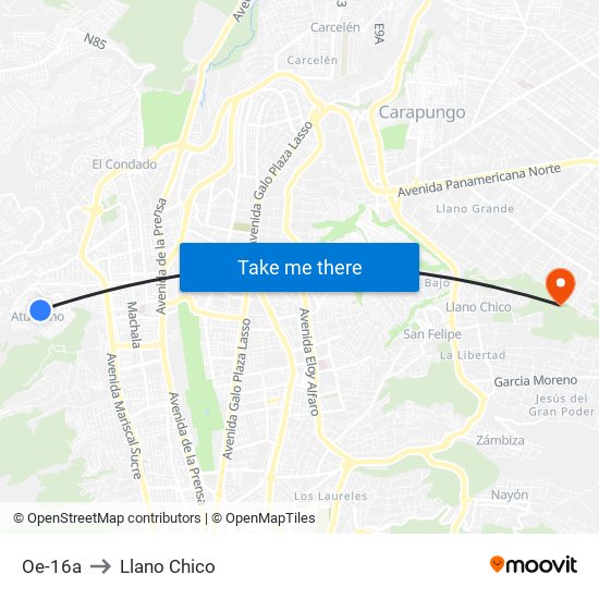 Oe-16a to Llano Chico map
