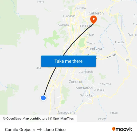 Camilo Orejuela to Llano Chico map