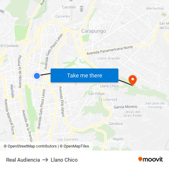 Real Audiencia to Llano Chico map