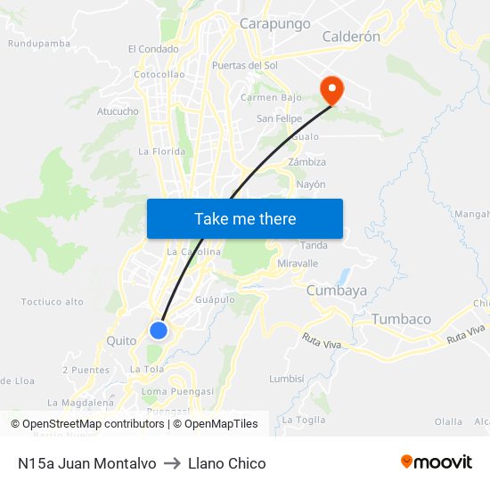 N15a Juan Montalvo to Llano Chico map