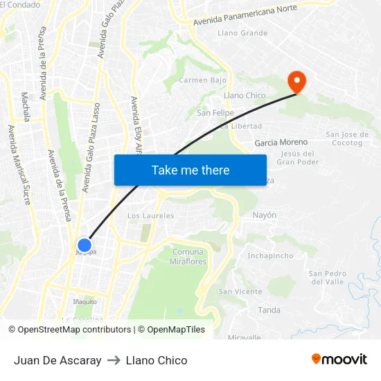 Juan De Ascaray to Llano Chico map