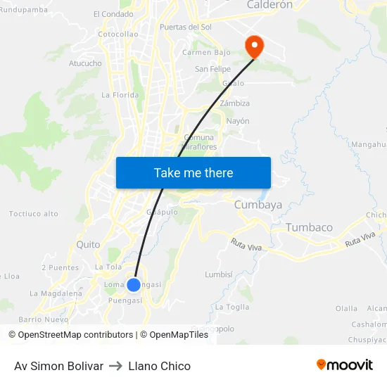 Av Simon Bolivar to Llano Chico map
