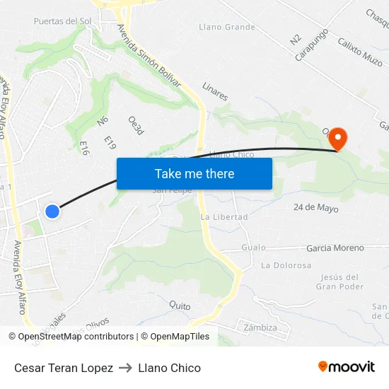 Cesar Teran Lopez to Llano Chico map