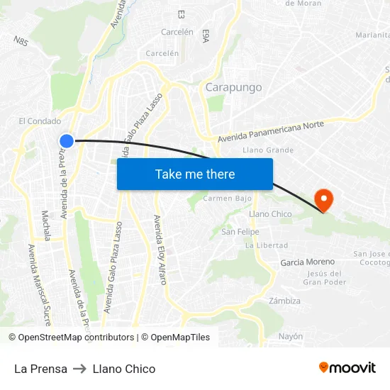 La Prensa to Llano Chico map