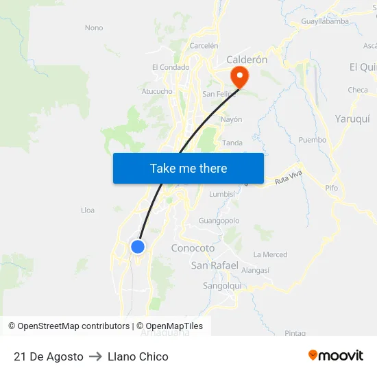 21 De Agosto to Llano Chico map