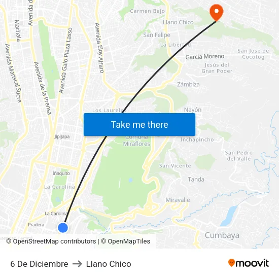 6 De Diciembre to Llano Chico map