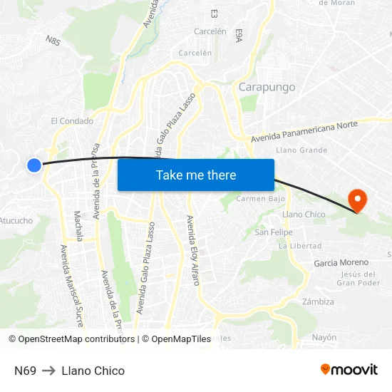 N69 to Llano Chico map