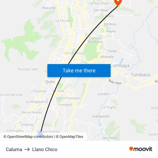 Caluma to Llano Chico map