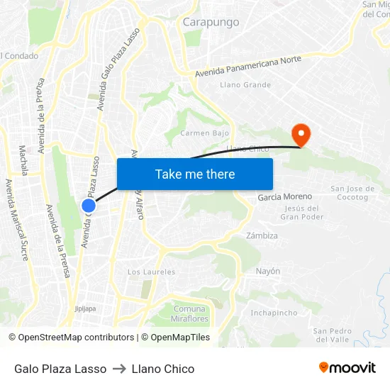 Galo Plaza Lasso to Llano Chico map