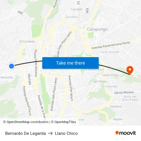 Bernardo De Legarda to Llano Chico map