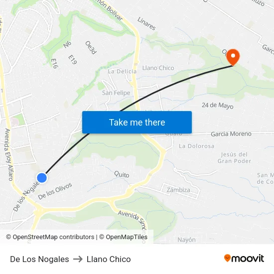 De Los Nogales to Llano Chico map