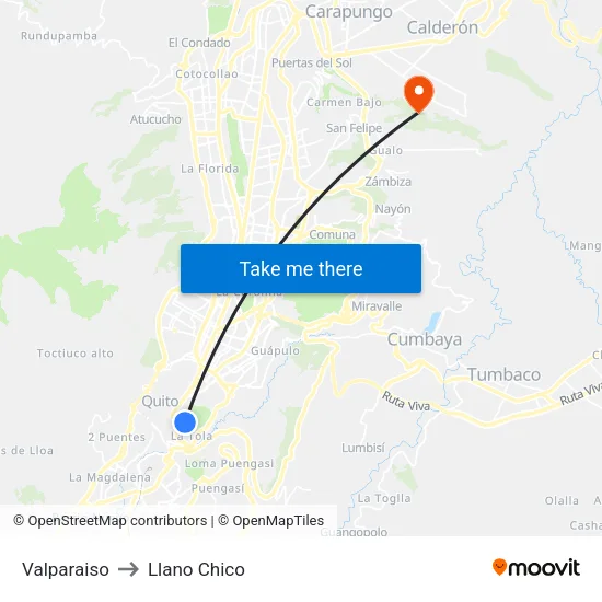 Valparaiso to Llano Chico map