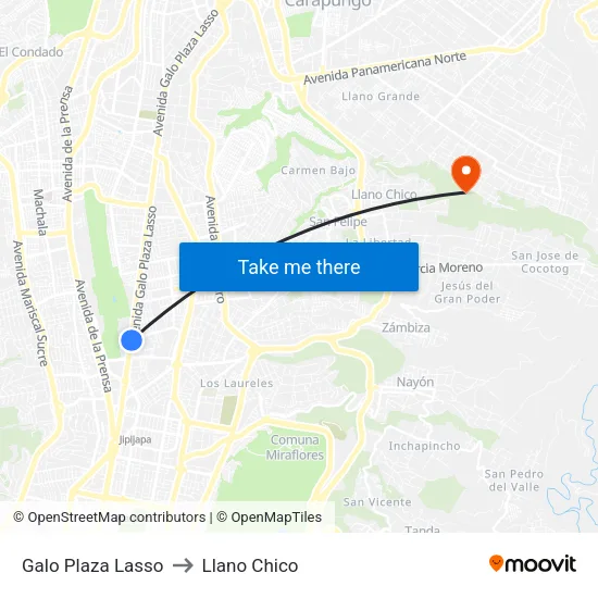 Galo Plaza Lasso to Llano Chico map