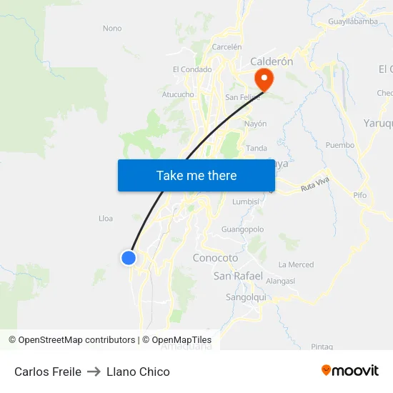 Carlos Freile to Llano Chico map