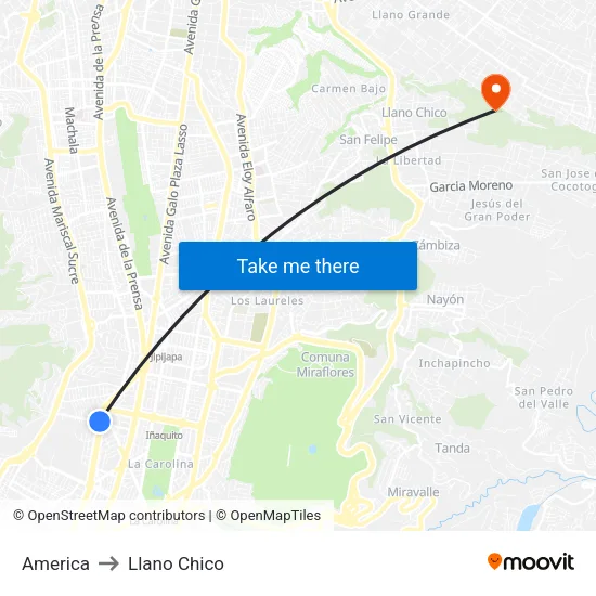 America to Llano Chico map