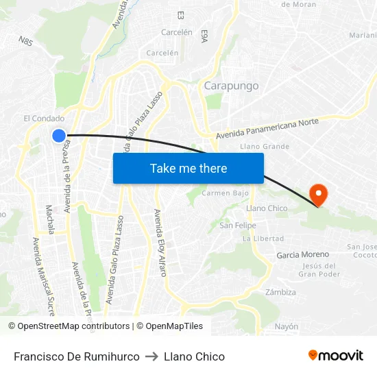 Francisco De Rumihurco to Llano Chico map