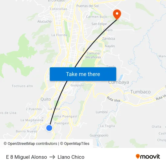 E 8 Miguel Alonso to Llano Chico map