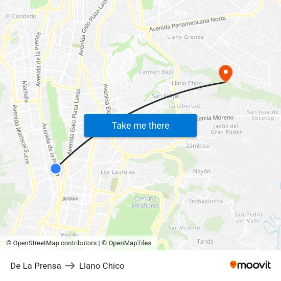 De La Prensa to Llano Chico map